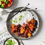 Menu55 - Losos a treska se zeleninou ve sladkokyselé omáčce, podávaný s rýží